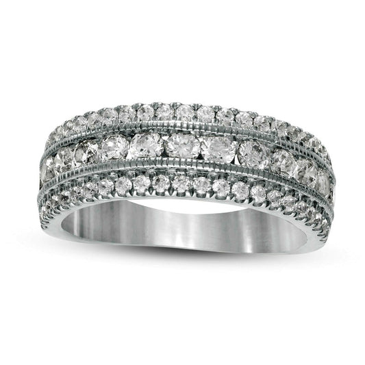1.33 CT. T.W. Natural Diamond Multi Row Antique Vintage-Style Anniversary Ring in Solid 10K White Gold
