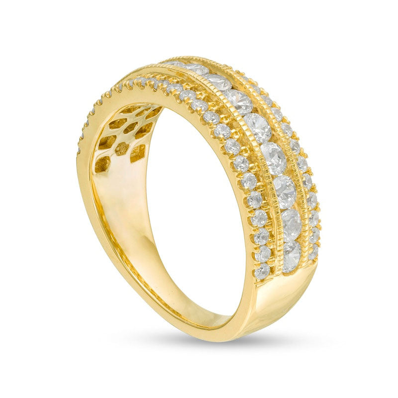 1.33 CT. T.W. Natural Diamond Multi Row Antique Vintage-Style Anniversary Ring in Solid 10K Yellow Gold