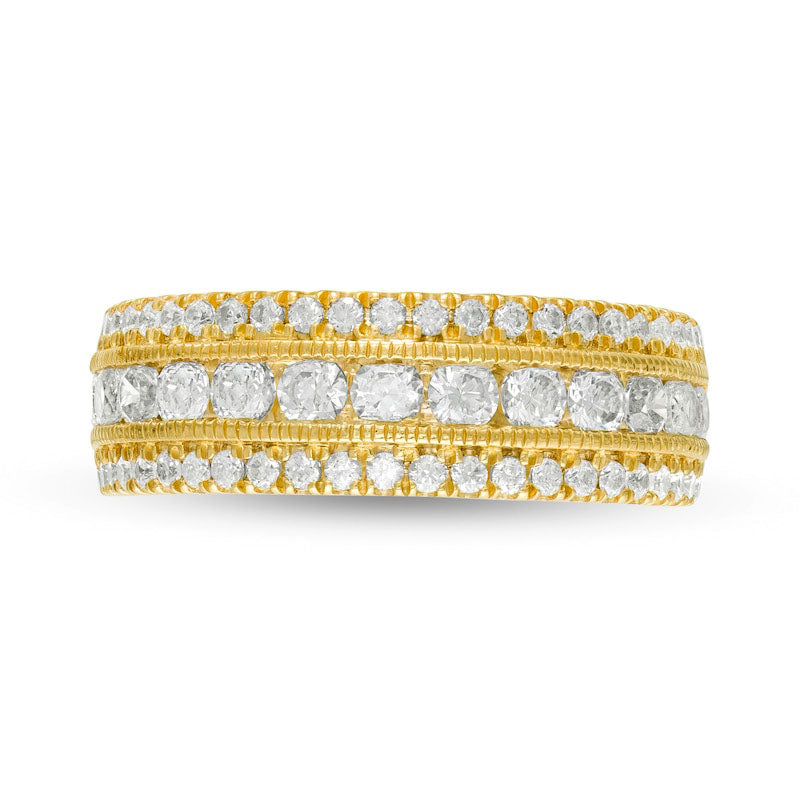 1.33 CT. T.W. Natural Diamond Multi Row Antique Vintage-Style Anniversary Ring in Solid 10K Yellow Gold