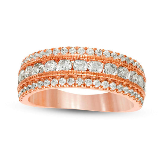 1.33 CT. T.W. Natural Diamond Multi Row Antique Vintage-Style Anniversary Ring in Solid 10K Rose Gold