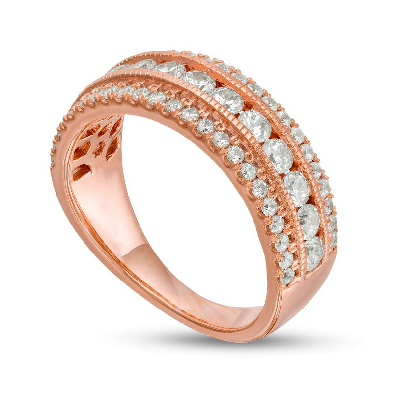1.33 CT. T.W. Natural Diamond Multi Row Antique Vintage-Style Anniversary Ring in Solid 10K Rose Gold