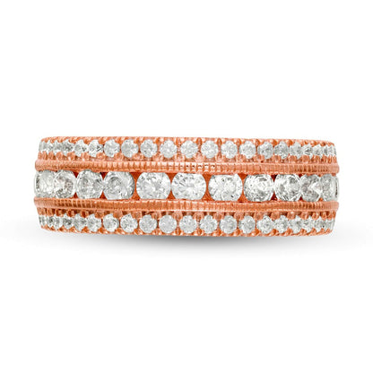 1.33 CT. T.W. Natural Diamond Multi Row Antique Vintage-Style Anniversary Ring in Solid 10K Rose Gold