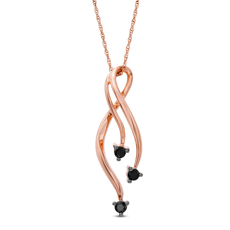 0.17 CT. T.W. Enhanced Black Natural Diamond Triple Ribbon Pendant in 10K Rose Gold