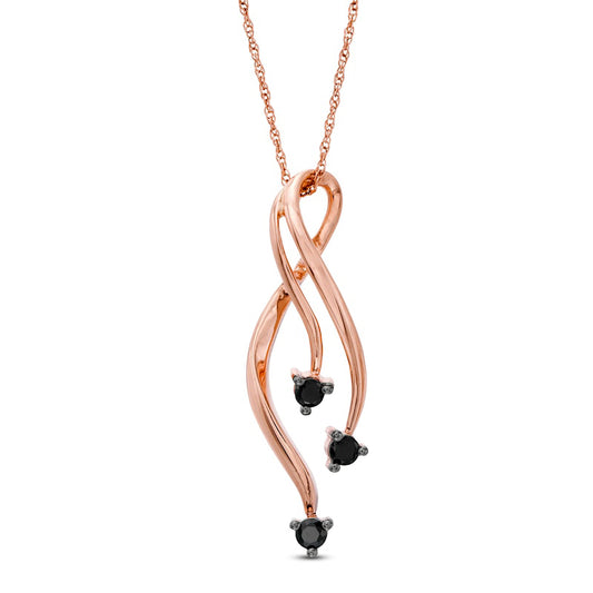 0.17 CT. T.W. Enhanced Black Natural Diamond Triple Ribbon Pendant in 10K Rose Gold