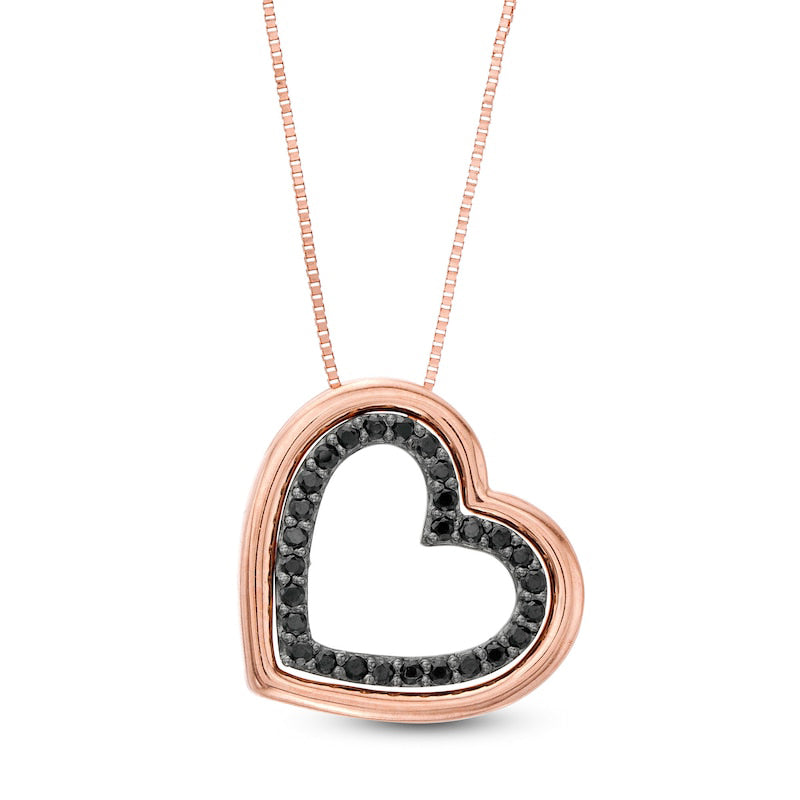 0.2 CT. T.W. Enhanced Black Natural Diamond Tilted Heart Outline Pendant in 10K Rose Gold