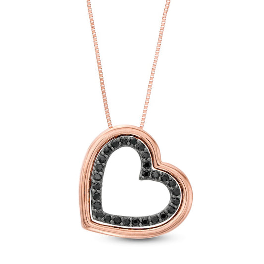 0.2 CT. T.W. Enhanced Black Natural Diamond Tilted Heart Outline Pendant in 10K Rose Gold