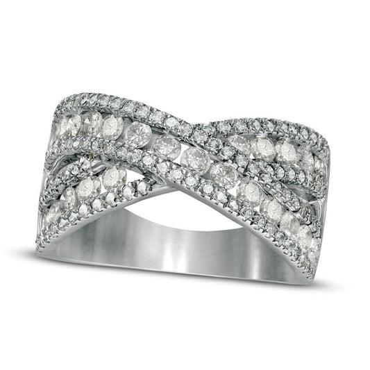 1.5 CT. T.W. Natural Diamond Multi-Row Crossover Band in Solid 10K White Gold