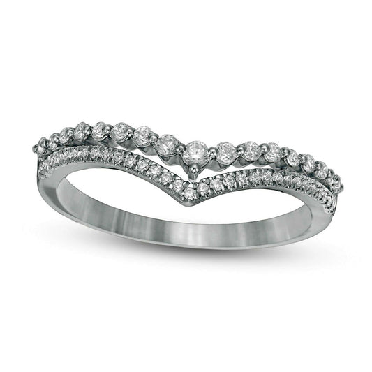 0.25 CT. T.W. Natural Diamond Double Chevron Anniversary Band in Solid 10K White Gold