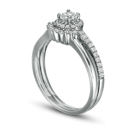 0.50 CT. T.W. Natural Diamond Frame Bridal Engagement Ring Set in Solid 10K White Gold