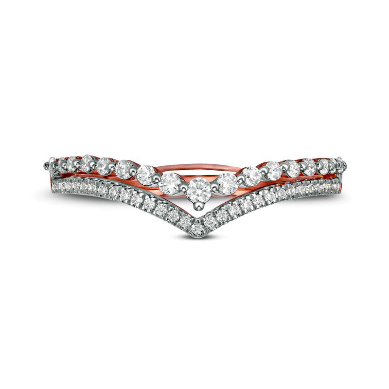 0.25 CT. T.W. Natural Diamond Double Chevron Anniversary Band in Solid 10K Rose Gold