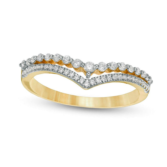 0.25 CT. T.W. Natural Diamond Double Chevron Anniversary Band in Solid 10K Yellow Gold