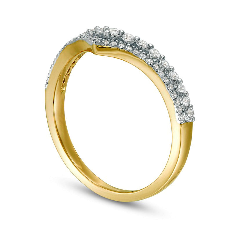 0.25 CT. T.W. Natural Diamond Double Chevron Anniversary Band in Solid 10K Yellow Gold