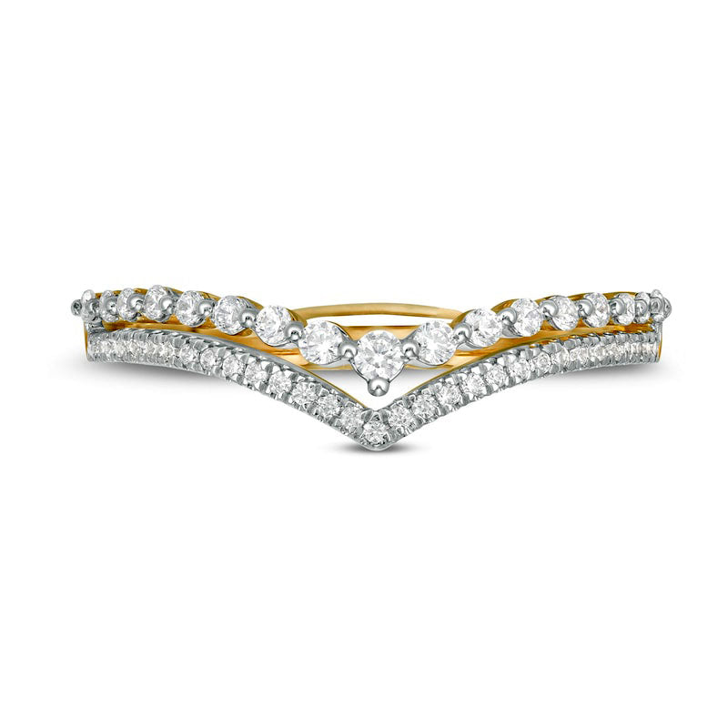 0.25 CT. T.W. Natural Diamond Double Chevron Anniversary Band in Solid 10K Yellow Gold