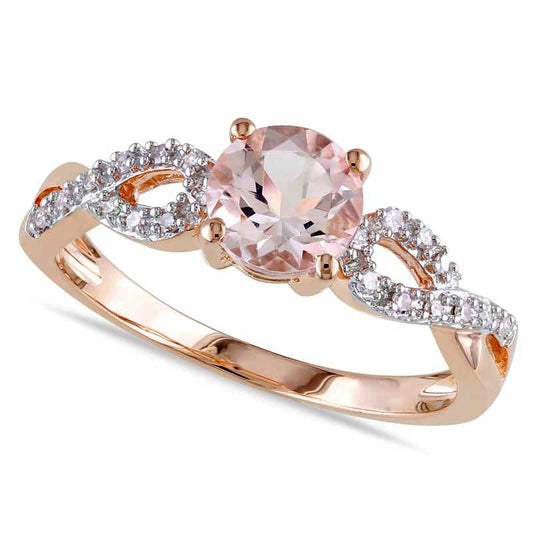6.0mm Morganite and Natural Diamond Accent Twist Engagement Ring in Solid 10K Rose Gold