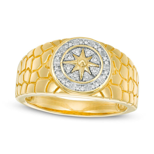 Men's 0.10 CT. T.W. Natural Diamond North Star Nugget Ring in Solid 10K Yellow Gold