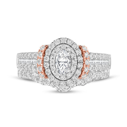 1.33 CT. T.W. Oval-Shaped Natural Diamond Double Frame Collar Multi-Row Bridal Engagement Ring Set in Solid 14K Two-Tone Gold
