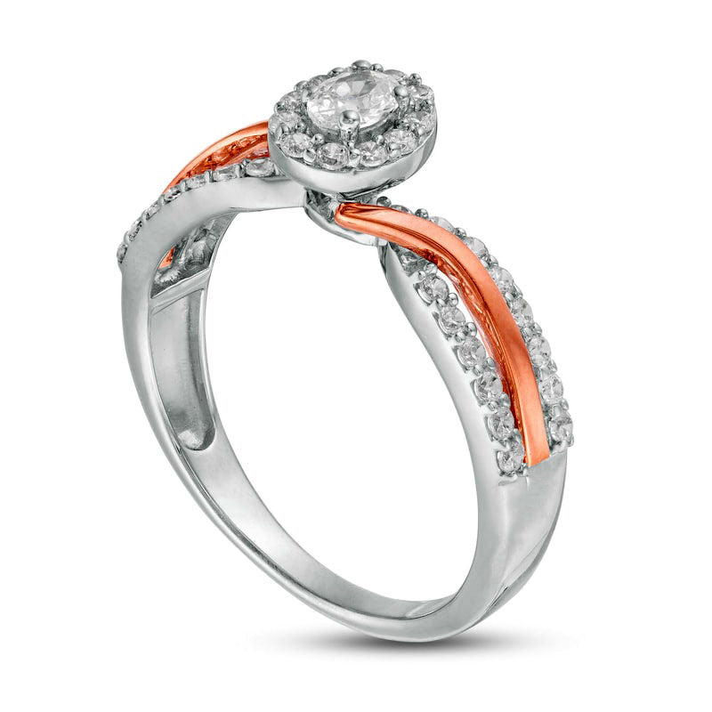 0.50 CT. T.W. Oval Natural Diamond Frame Bypass Engagement Ring in Solid 10K Two-Tone Gold
