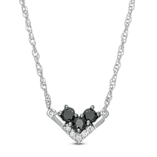 0.17 CT. T.W. Enhanced Black and White Natural Diamond Chevron Necklace in 10K White Gold