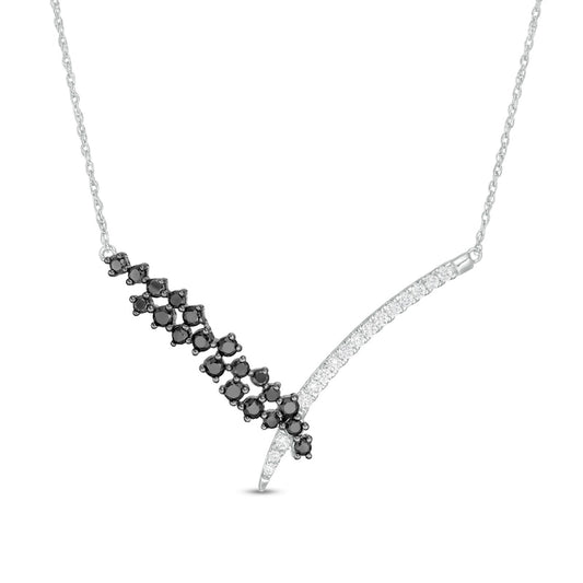 1 CT. T.W. Enhanced Black and White Natural Diamond Chevron Scatter Necklace in 10K White Gold