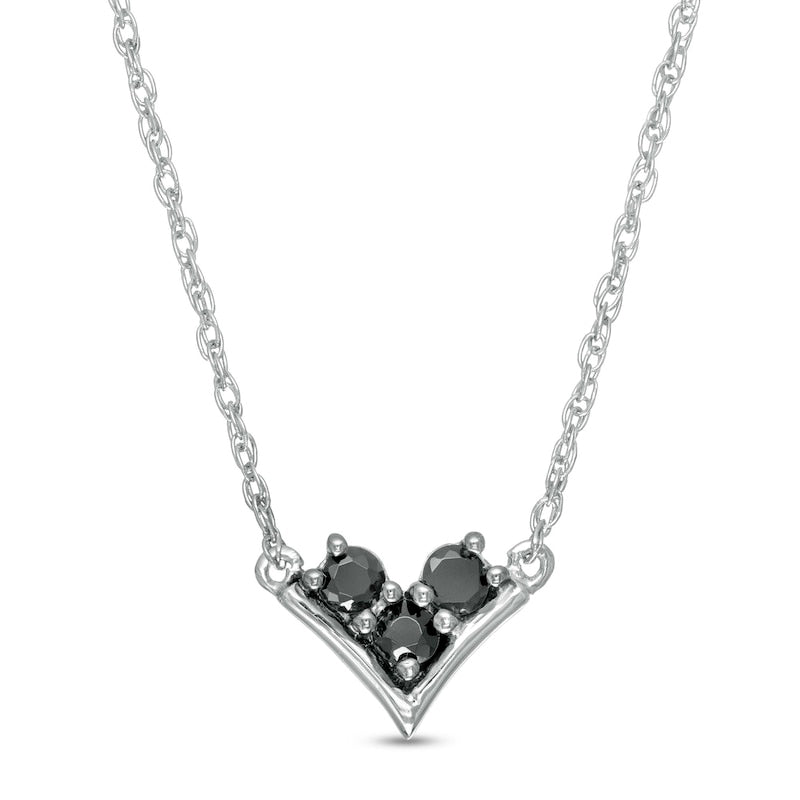 0.17 CT. T.W. Enhanced Black and White Natural Diamond Three Stone "V" Necklace in Sterling Silver