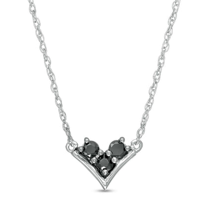 0.17 CT. T.W. Enhanced Black and White Natural Diamond Three Stone "V" Necklace in Sterling Silver