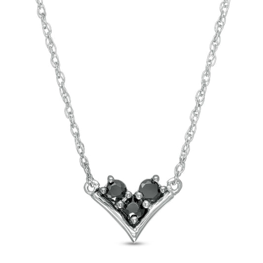 0.17 CT. T.W. Enhanced Black and White Natural Diamond Three Stone "V" Necklace in Sterling Silver