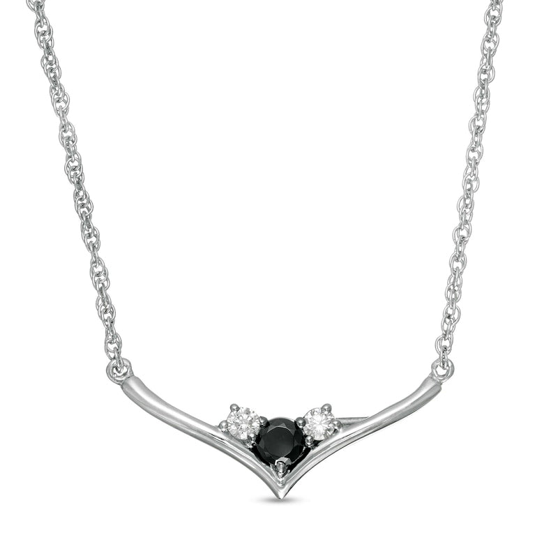 0.25 CT. T.W. Enhanced Black and White Natural Diamond Three Stone Chevron Necklace in Sterling Silver