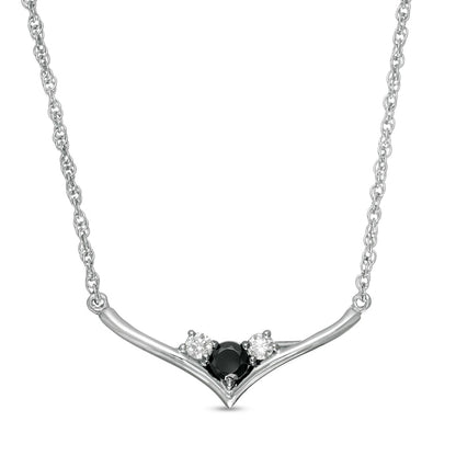 0.25 CT. T.W. Enhanced Black and White Natural Diamond Three Stone Chevron Necklace in Sterling Silver