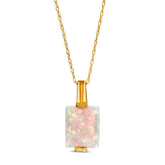 Rectangular Lab-Created Opal Pendant in 10K Yellow Gold