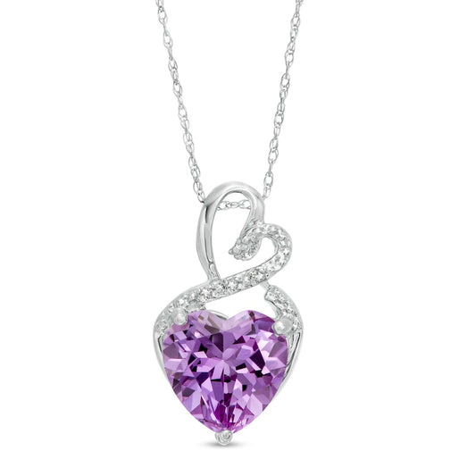 10.0mm Lab-Created Alexandrite and Diamond Accent Heart-Shaped Infinity Pendant in 10K White Gold