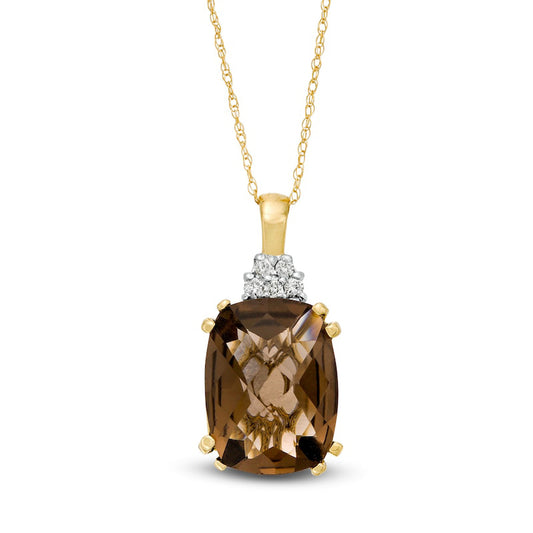 Elongated Cushion-Cut Smoky Quartz and 0.05 CT. T.W. Natural Diamond Pendant in 10K Yellow Gold