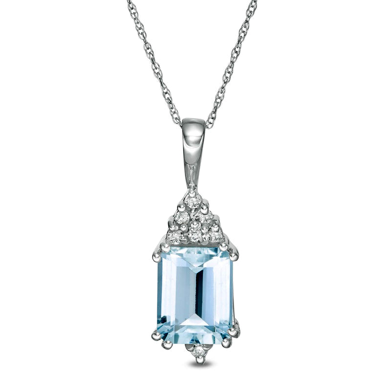 Emerald-Cut Aquamarine and 0.07 CT. T.W. Natural Diamond Geometric Pendant in 10K White Gold