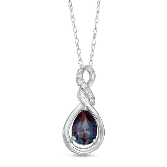 Pear-Shaped Lab-Created Alexandrite and Diamond Accent Cascading Teardrop Pendant in 10K White Gold