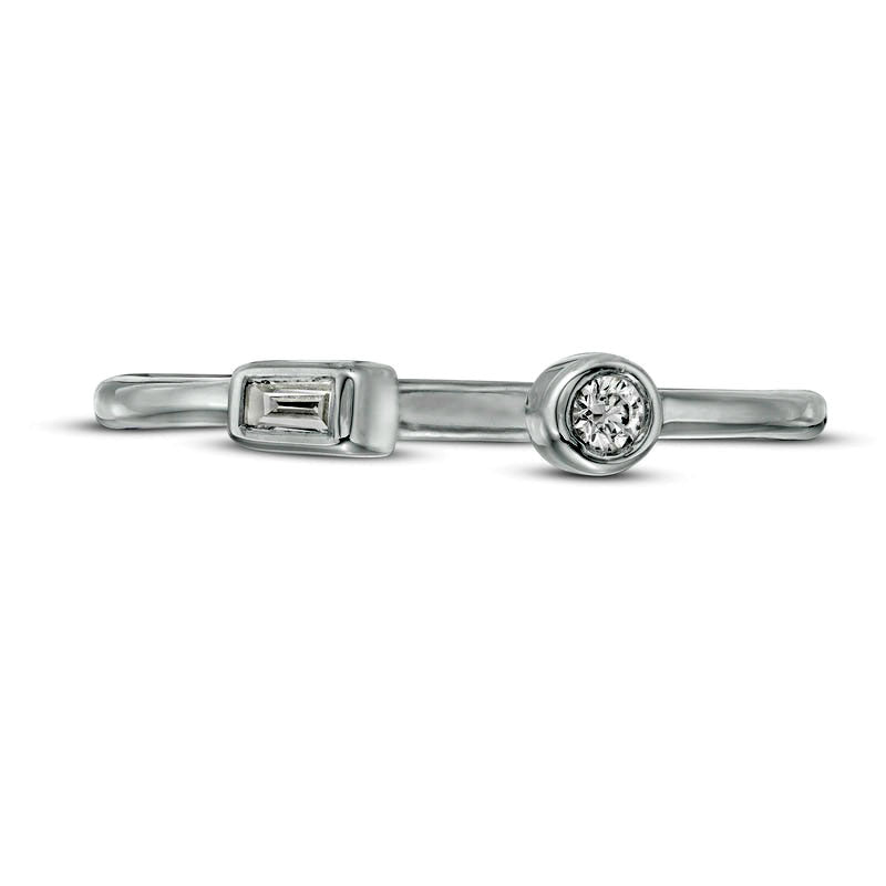 0.05 CT. T.W. Baguette and Round Natural Diamond Open Shank Ring in Solid 10K White Gold