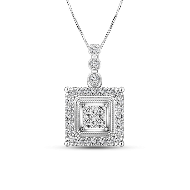 0.2 CT. T.W. Quad Princess-Cut Natural Diamond Frame Pendant in 10K White Gold