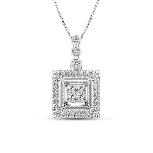 0.2 CT. T.W. Quad Princess-Cut Natural Diamond Frame Pendant in 10K White Gold
