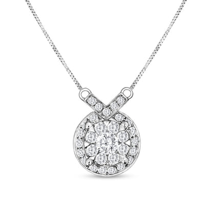 0.25 CT. T.W. Natural Diamond Double Frame Chevron Necklace in 10K White Gold