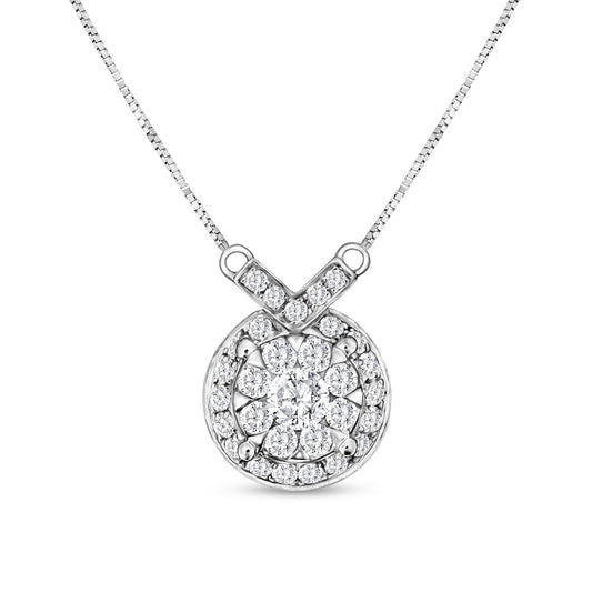 0.25 CT. T.W. Natural Diamond Double Frame Chevron Necklace in 10K White Gold