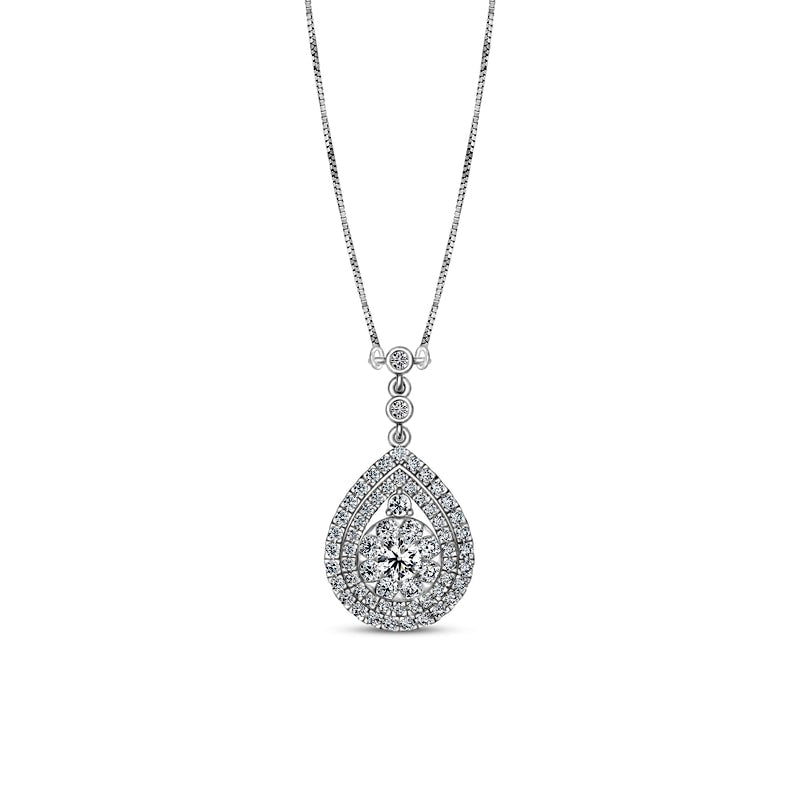 0.75 CT. T.W. Natural Diamond Double Frame Teardrop Pendant 10K White Gold