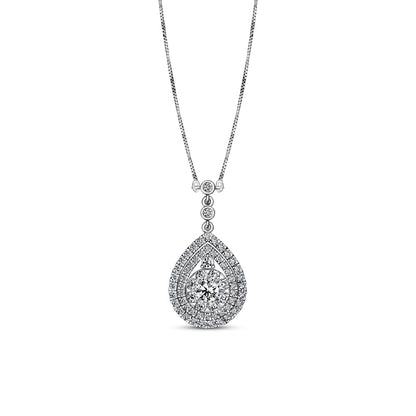 0.75 CT. T.W. Natural Diamond Double Frame Teardrop Pendant 10K White Gold