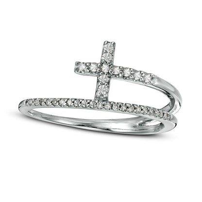 0.17 CT. T.W. Natural Diamond Cross Split Shank Stacked Ring in Solid 10K White Gold