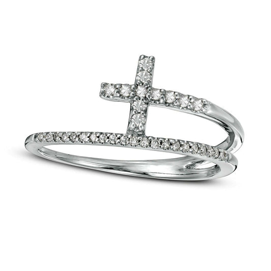 0.17 CT. T.W. Natural Diamond Cross Split Shank Stacked Ring in Solid 10K White Gold