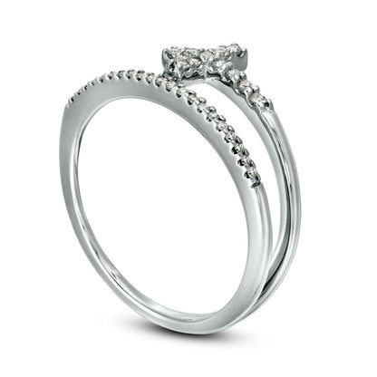 0.17 CT. T.W. Natural Diamond Cross Split Shank Stacked Ring in Solid 10K White Gold