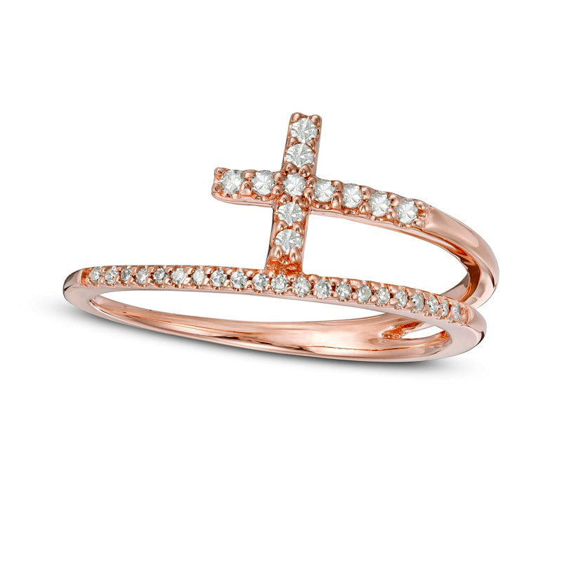 0.17 CT. T.W. Natural Diamond Cross Split Shank Stacked Ring in Solid 10K Rose Gold