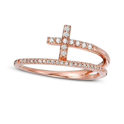 0.17 CT. T.W. Natural Diamond Cross Split Shank Stacked Ring in Solid 10K Rose Gold