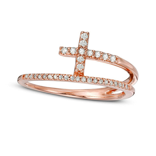 0.17 CT. T.W. Natural Diamond Cross Split Shank Stacked Ring in Solid 10K Rose Gold