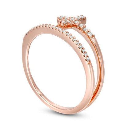 0.17 CT. T.W. Natural Diamond Cross Split Shank Stacked Ring in Solid 10K Rose Gold