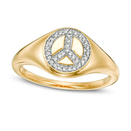 0.10 CT. T.W. Natural Diamond Peace Sign Signet Ring in Solid 14K Gold