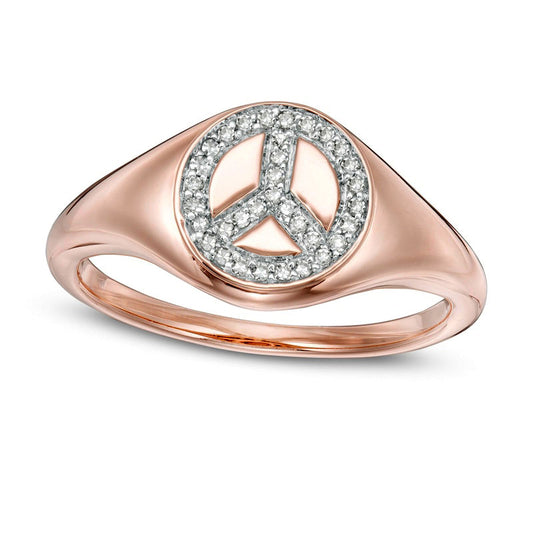 0.10 CT. T.W. Natural Diamond Peace Sign Signet Ring in Solid 14K Rose Gold