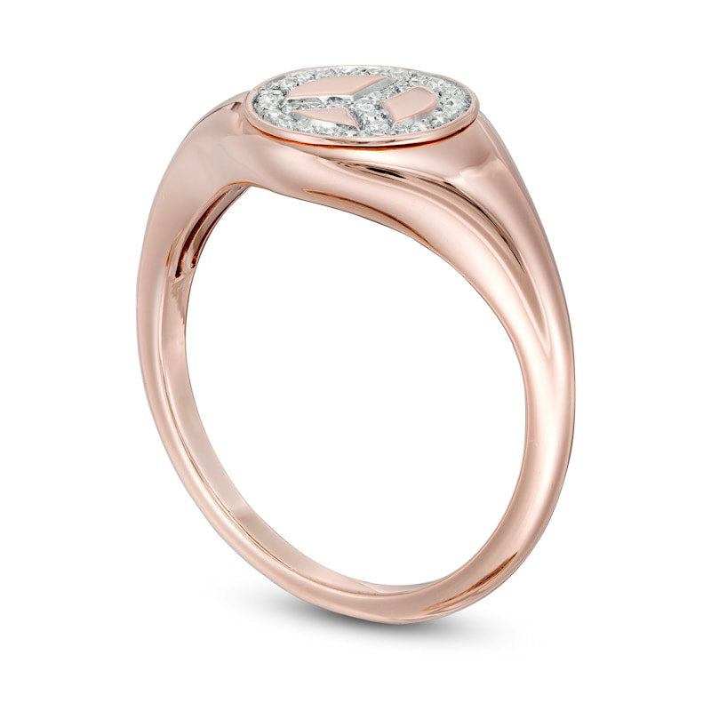 0.10 CT. T.W. Natural Diamond Peace Sign Signet Ring in Solid 14K Rose Gold